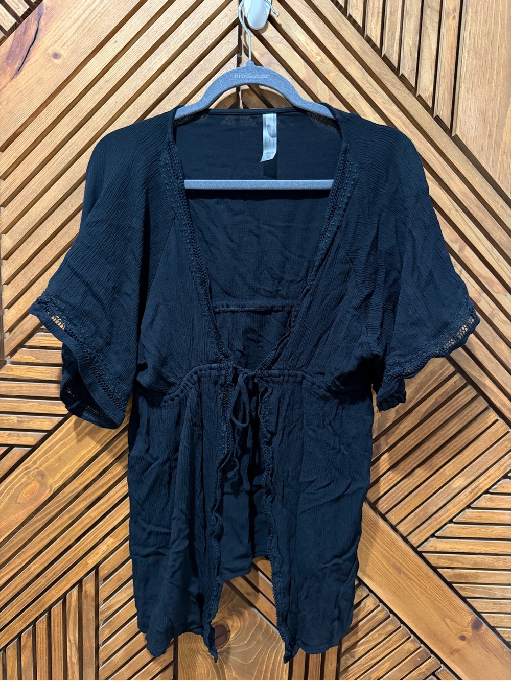 Raisins Black Lightweight Tie-Front Kimono coverup-medium